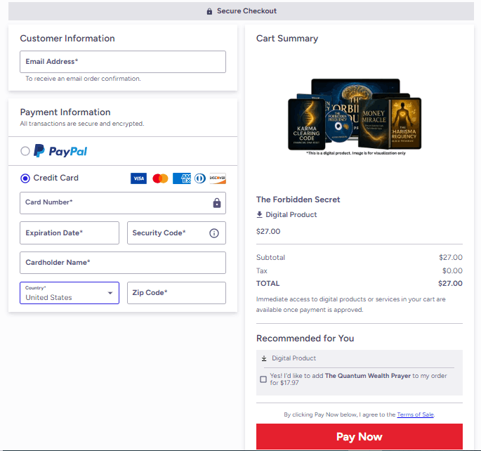 The Forbidden Secret checkout page 